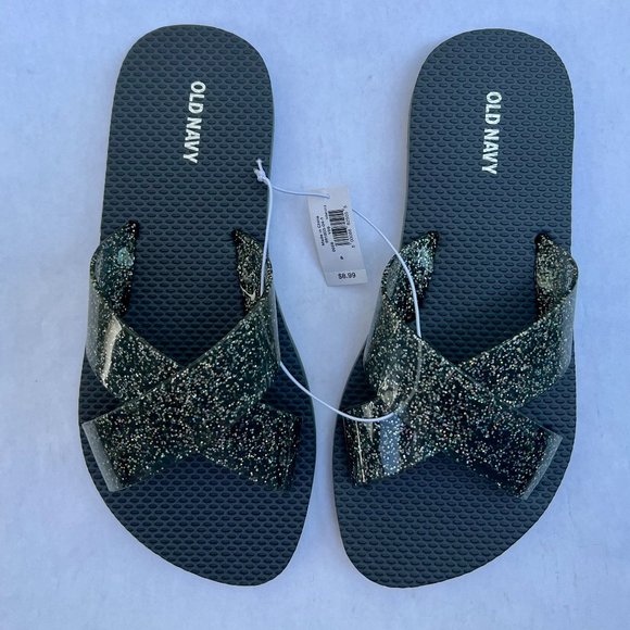 NEW Jelly Crisscross-Strap Flip-Flop Sandals in Gray Glitter - Picture 3 of 3